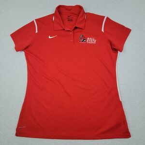 Nike Dri-Fit Ball State Athletics Polo Shirt Womens XL Red Short Sleeve Polyeste